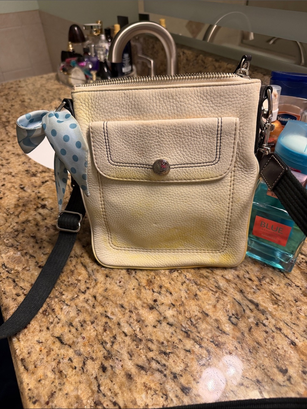 Coach Cream Leather Crossbody with Black Strap